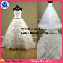 2014 nova chegada organza brilhante romântica plissada e beading rosette saia vestidos de noiva vestidos de porm importados da China